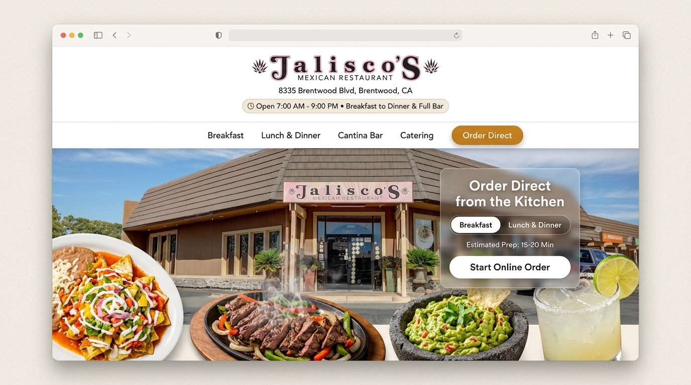Concept homepage for Jalisco’s Mexican Restaurant with direct ordering